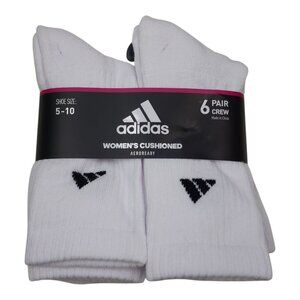 Adidas Womens Cushioned Crew Socks 6-Pack Shoe Size 5-10 Aeroready White